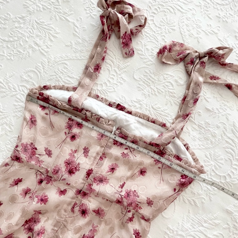 NWOT Lulus Terrace Views Taupe Floral Print Tiered Midi Dress XSMALL - Picture 12 of 15